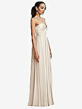 Side View Thumbnail - Oat Plunging V-Neck Criss Cross Strap Back Maxi Dress