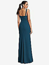 Rear View Thumbnail - Atlantic Blue Cowl-Neck Wide Strap Crepe Trumpet Gown with Front Slit