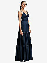 Side View Thumbnail - Midnight Navy Low-Back Triangle Maxi Dress with Ruffle-Trimmed Tiered Skirt