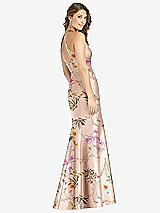 Rear View Thumbnail - Butterfly Botanica Pink Sand V-Neck Halter Floral Satin Trumpet Gown with Front Slit