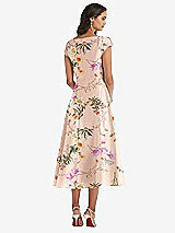 Rear View Thumbnail - Butterfly Botanica Pink Sand Puff Cap Sleeve Full Skirt Floral Satin Midi Dress