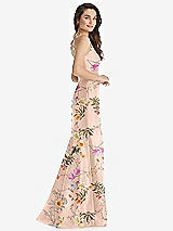 Side View Thumbnail - Butterfly Botanica Pink Sand Jewel Neck Bowed Open-Back Floral Trumpet Dress with Front Slit