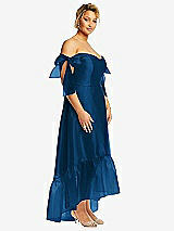 Side View Thumbnail - Comet Convertible Deep Ruffle Hem High Low Organdy Dress with Scarf-Tie Straps