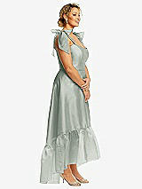 Alt View 2 Thumbnail - Willow Green Convertible Deep Ruffle Hem High Low Organdy Dress with Scarf-Tie Straps