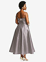 Rear View Thumbnail - Cashmere Gray Cuffed Strapless Satin Twill Midi Dress with Full Skirt and Pockets