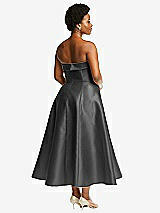 Rear View Thumbnail - Gunmetal Cuffed Strapless Satin Twill Midi Dress with Full Skirt and Pockets