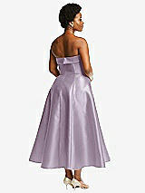 Rear View Thumbnail - Lilac Haze Cuffed Strapless Satin Twill Midi Dress with Full Skirt and Pockets