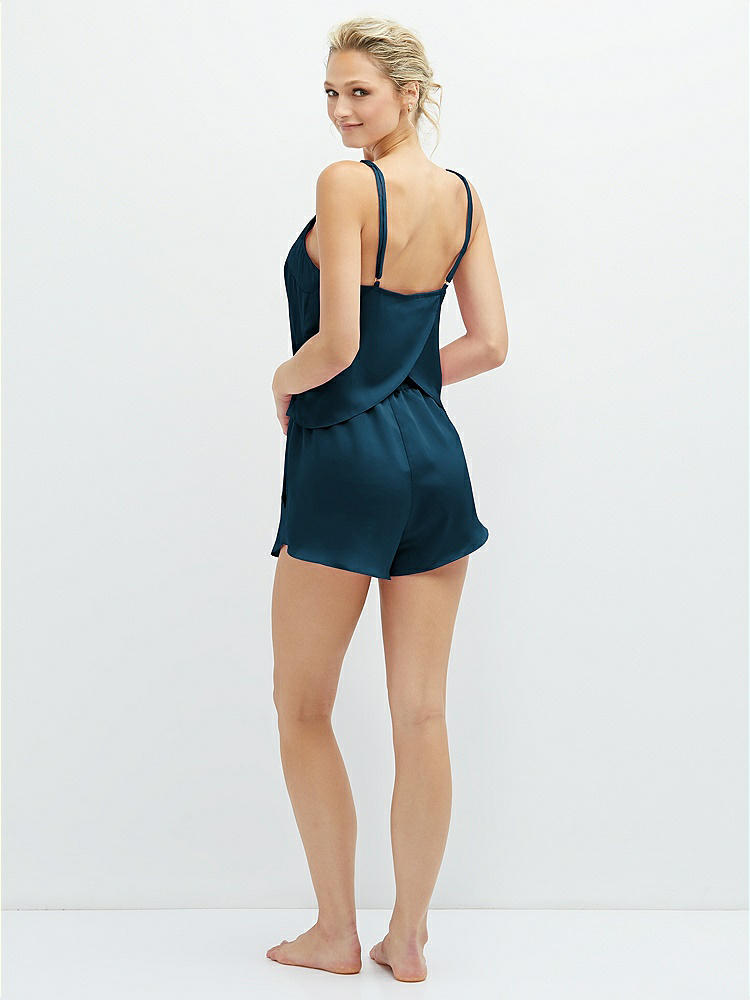 Back View - Atlantic Blue Whisper Satin Lounge Shorts with Pockets