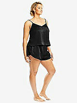 Side View Thumbnail - Black Whisper Satin Lounge Shorts with Pockets