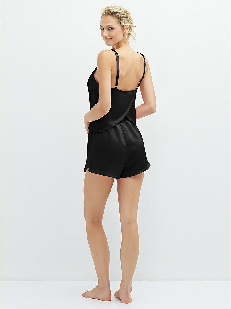 Back View - Black Whisper Satin Lounge Shorts with Pockets