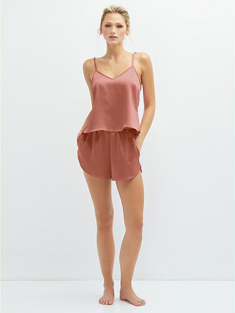 Front View - Desert Rose Whisper Satin Lounge Shorts with Pockets