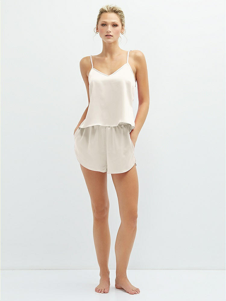 Front View - Ivory Whisper Satin Lounge Shorts with Pockets