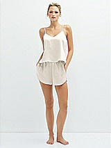 Front View Thumbnail - Ivory Whisper Satin Lounge Shorts with Pockets