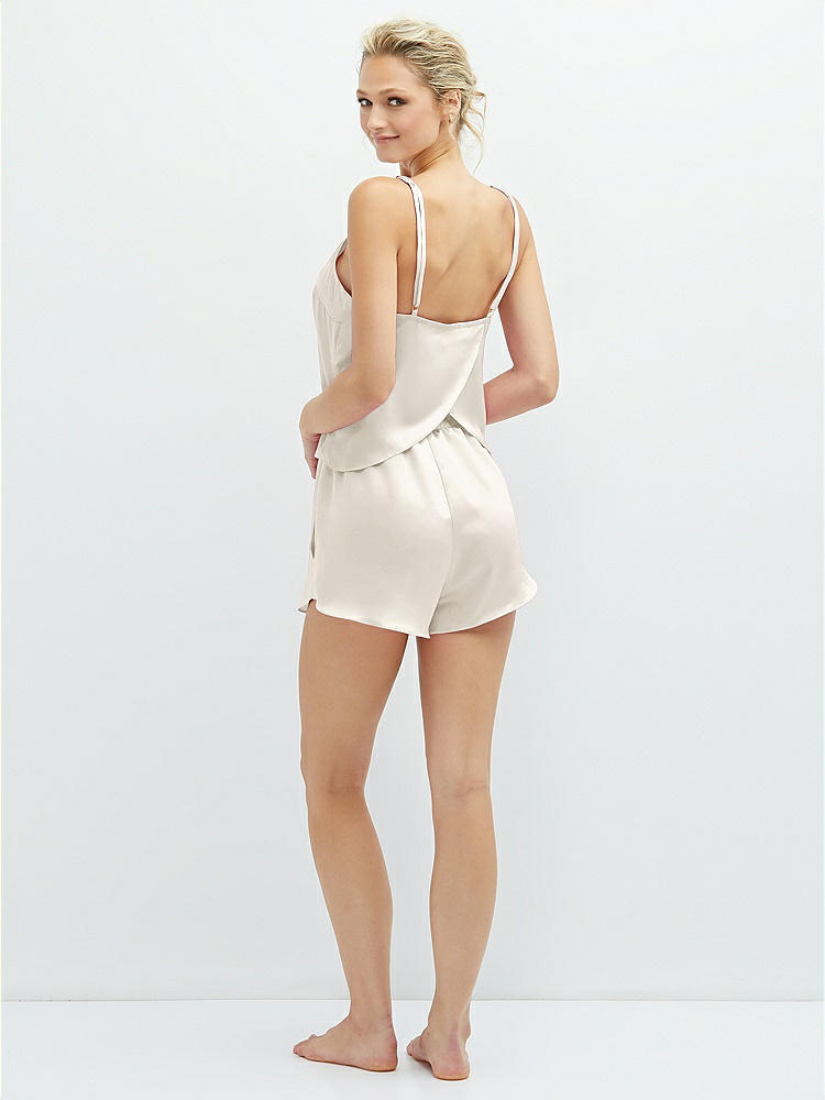 Back View - Ivory Whisper Satin Lounge Shorts with Pockets