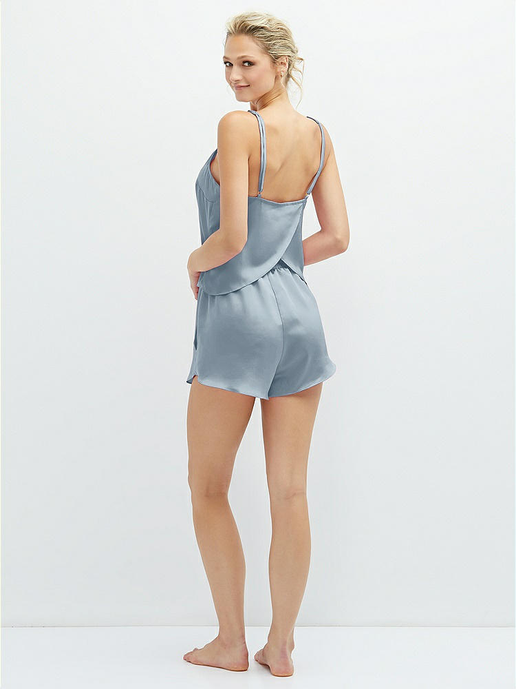 Back View - Mist Whisper Satin Lounge Shorts with Pockets