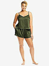 Alt View 1 Thumbnail - Olive Green Whisper Satin Lounge Shorts with Pockets