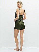 Rear View Thumbnail - Olive Green Whisper Satin Lounge Shorts with Pockets