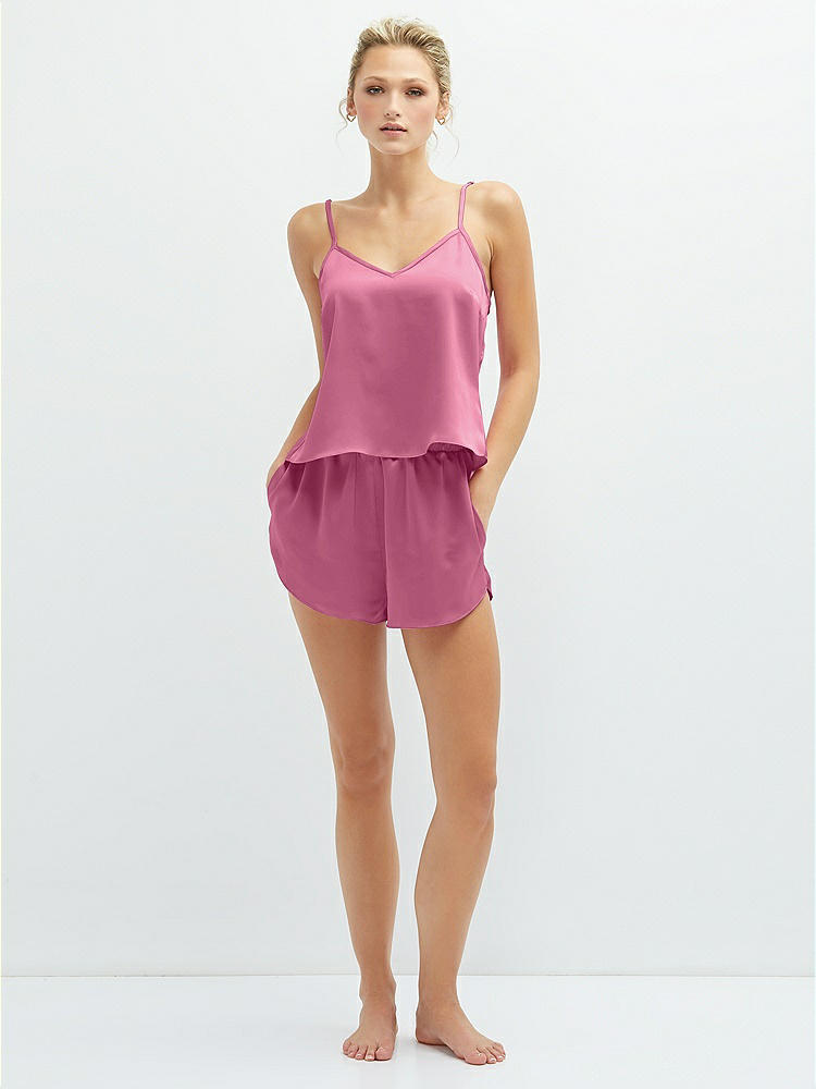 Front View - Orchid Pink Whisper Satin Lounge Shorts with Pockets
