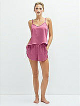 Front View Thumbnail - Orchid Pink Whisper Satin Lounge Shorts with Pockets