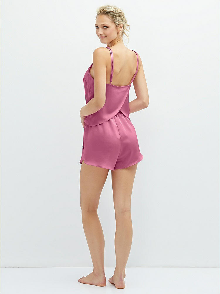 Back View - Orchid Pink Whisper Satin Lounge Shorts with Pockets