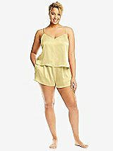 Alt View 1 Thumbnail - Pale Yellow Whisper Satin Lounge Shorts with Pockets