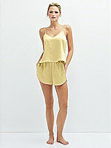 Front View Thumbnail - Pale Yellow Whisper Satin Lounge Shorts with Pockets