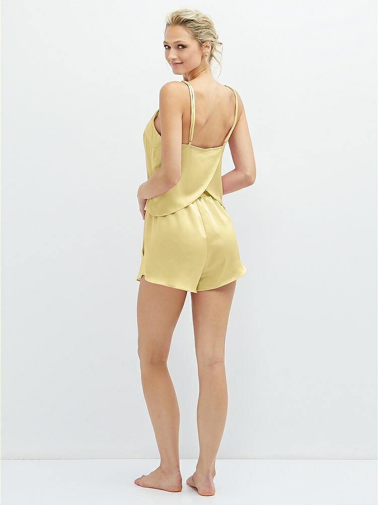 Back View - Pale Yellow Whisper Satin Lounge Shorts with Pockets