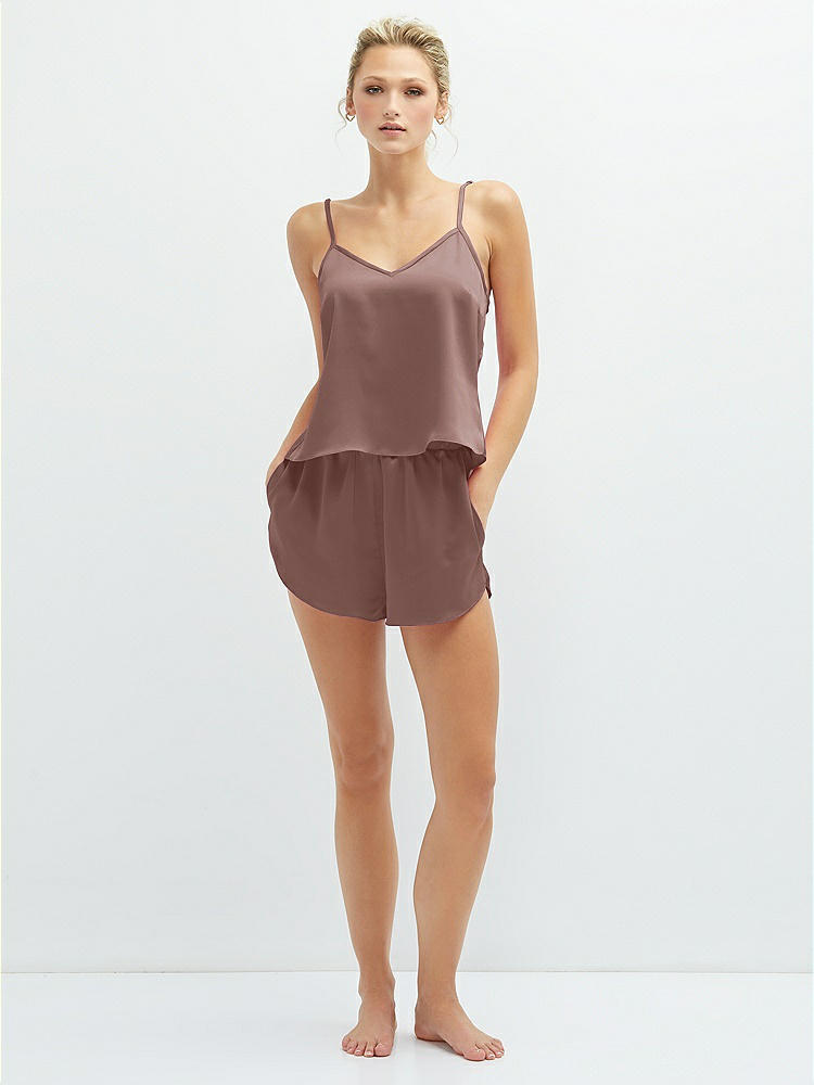 Front View - Sienna Whisper Satin Lounge Shorts with Pockets