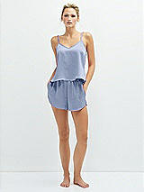 Front View Thumbnail - Sky Blue Whisper Satin Lounge Shorts with Pockets