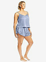 Side View Thumbnail - Sky Blue Whisper Satin Lounge Shorts with Pockets