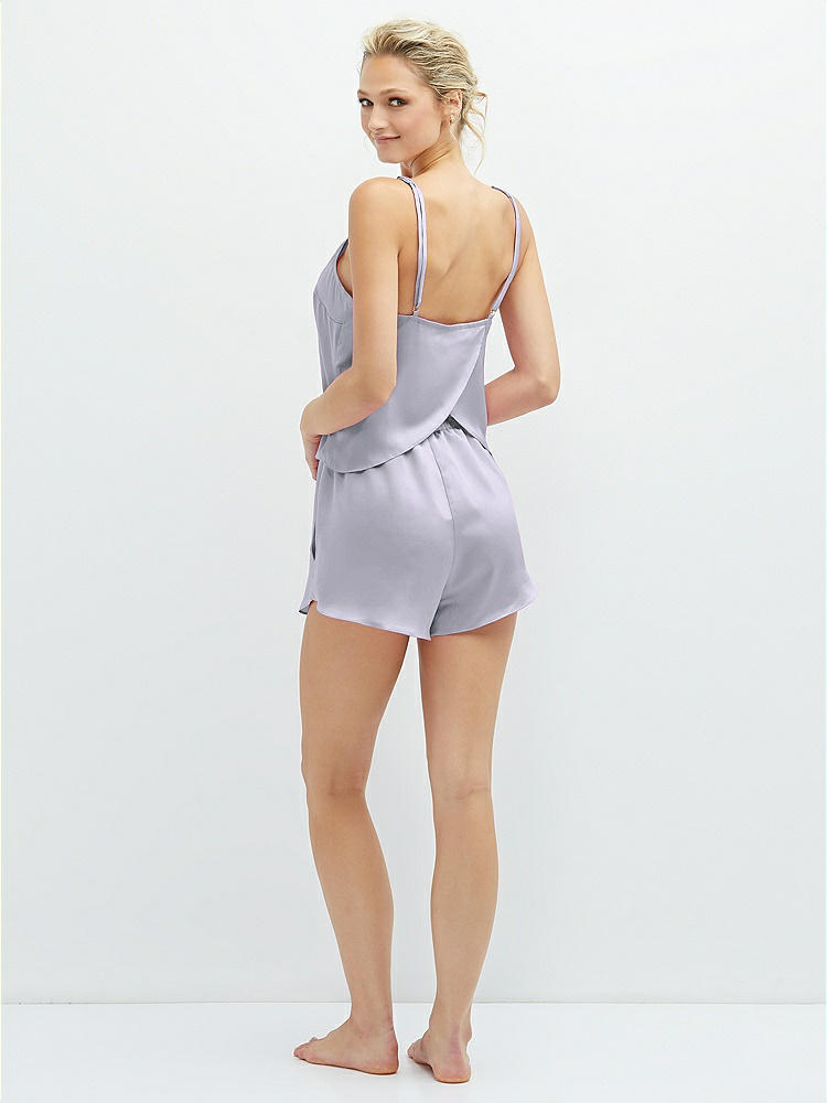 Back View - Silver Dove Whisper Satin Lounge Shorts with Pockets
