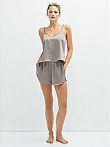 Front View Thumbnail - Taupe Whisper Satin Lounge Shorts with Pockets