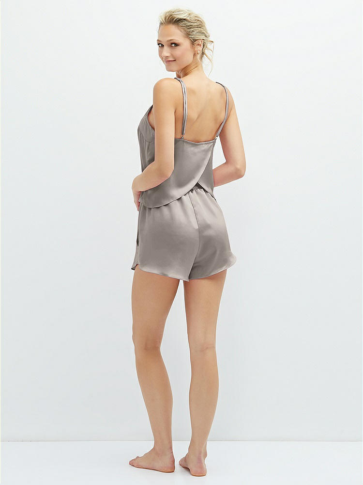 Back View - Taupe Whisper Satin Lounge Shorts with Pockets