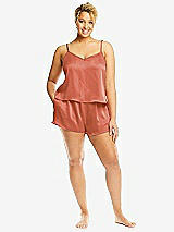 Alt View 1 Thumbnail - Terracotta Copper Whisper Satin Lounge Shorts with Pockets