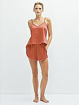 Front View Thumbnail - Terracotta Copper Whisper Satin Lounge Shorts with Pockets