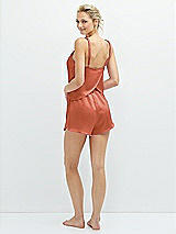 Rear View Thumbnail - Terracotta Copper Whisper Satin Lounge Shorts with Pockets