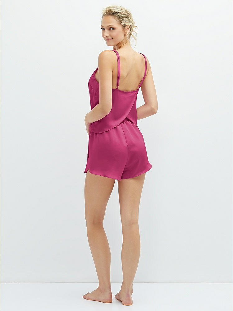 Back View - Tea Rose Whisper Satin Lounge Shorts with Pockets