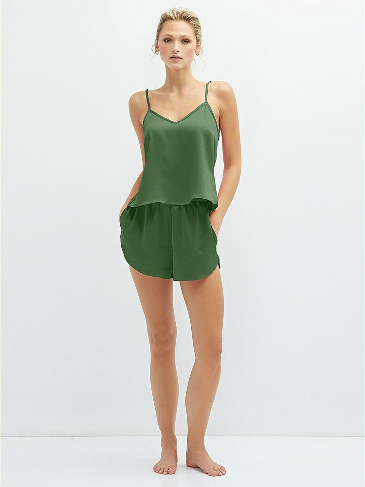 Front View - Vineyard Green Whisper Satin Lounge Shorts with Pockets