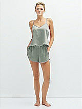 Front View Thumbnail - Willow Green Whisper Satin Lounge Shorts with Pockets