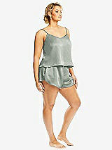 Side View Thumbnail - Willow Green Whisper Satin Lounge Shorts with Pockets