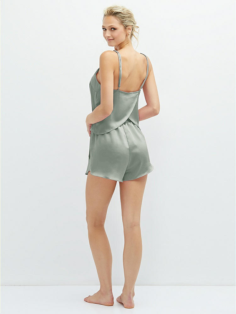 Back View - Willow Green Whisper Satin Lounge Shorts with Pockets