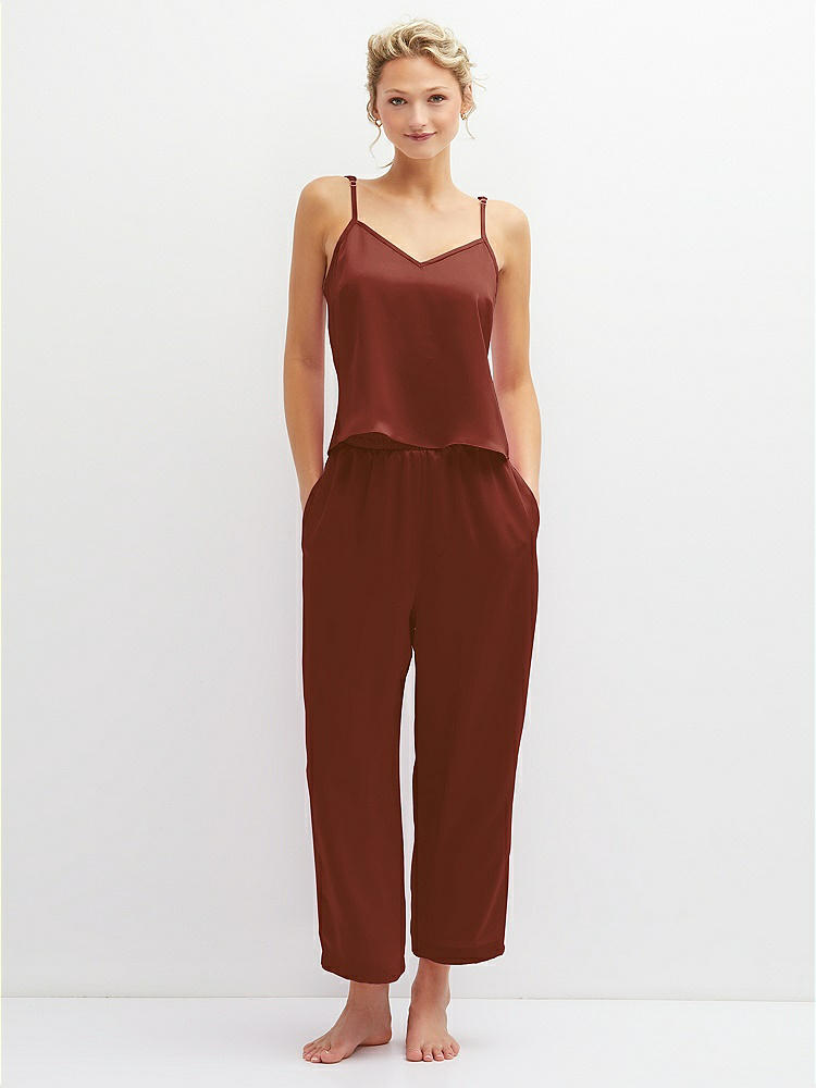 Front View - Auburn Moon Whisper Satin Wide-Leg Lounge Pants with Pockets