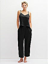 Front View Thumbnail - Black Whisper Satin Wide-Leg Lounge Pants with Pockets