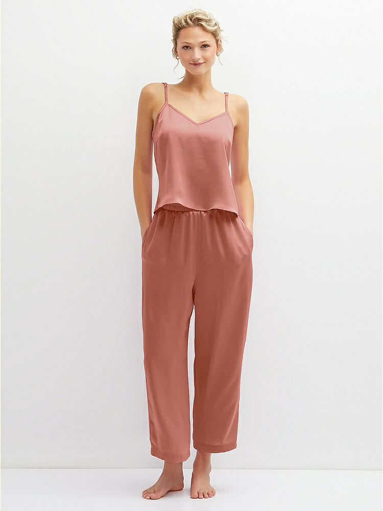 Front View - Desert Rose Whisper Satin Wide-Leg Lounge Pants with Pockets