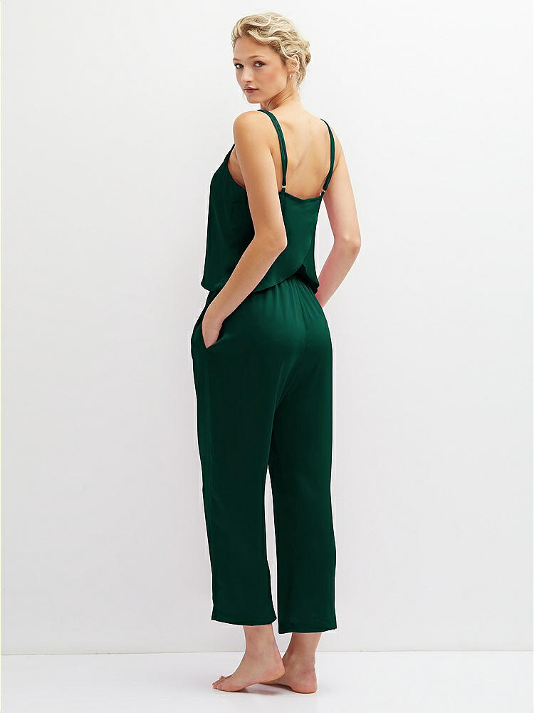 Back View - Hunter Green Whisper Satin Wide-Leg Lounge Pants with Pockets