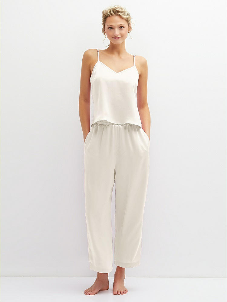 Front View - Ivory Whisper Satin Wide-Leg Lounge Pants with Pockets