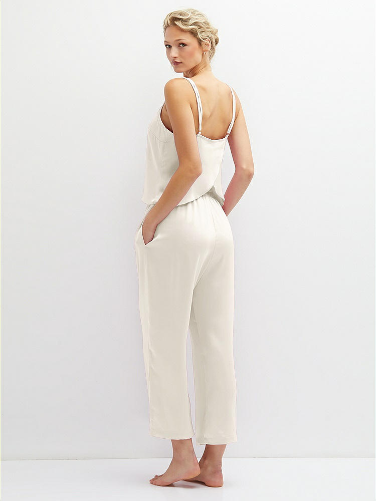 Back View - Ivory Whisper Satin Wide-Leg Lounge Pants with Pockets