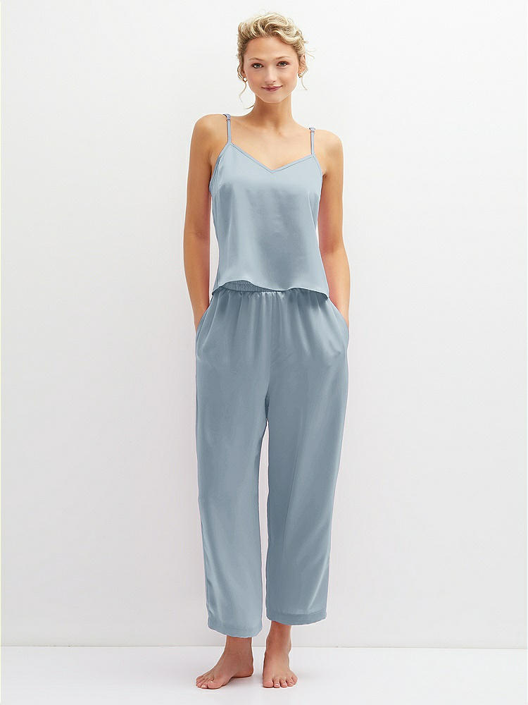 Front View - Mist Whisper Satin Wide-Leg Lounge Pants with Pockets