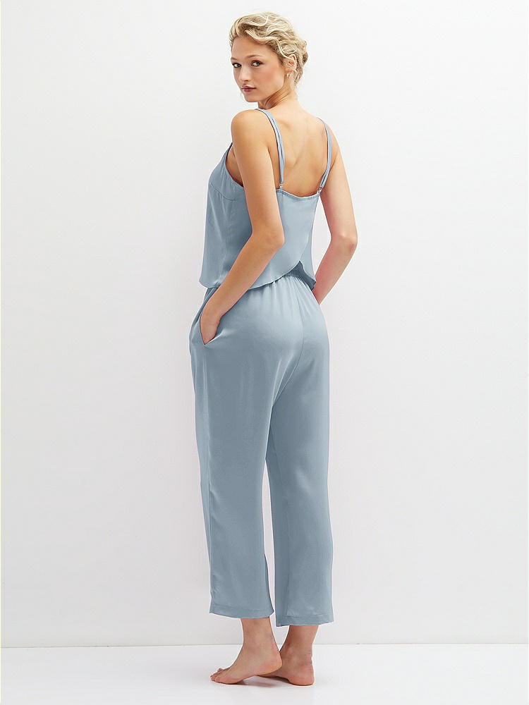 Back View - Mist Whisper Satin Wide-Leg Lounge Pants with Pockets