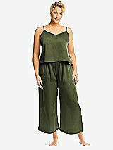 Alt View 1 Thumbnail - Olive Green Whisper Satin Wide-Leg Lounge Pants with Pockets